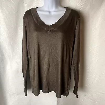 MOSSIMO V-Neck Shirt Womens XXL 2XL Brown Long Sleeve Blouse Solid  • $8.99