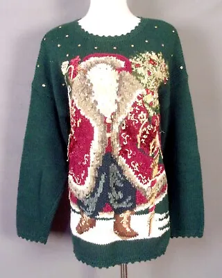 Vintage 90s 00s Tiara Busy Huge Old Santa Ugly Christmas Sweater Party Winner L • $35.99