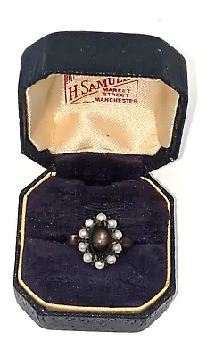 Victorian 14K 15K 16K Black Sapphire & Pearls Mourning Ring. Marked 18K JG • $795