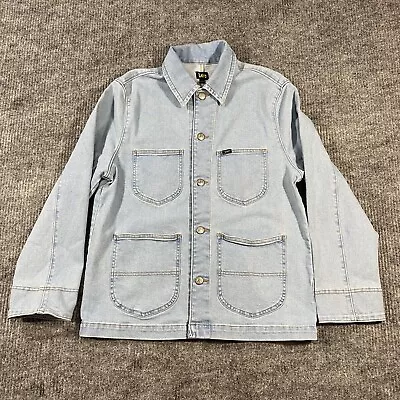 Vintage LEE Denim Chore Barn Denim Jean Jacket Light Wash Coat Size Large Unisex • $39.99