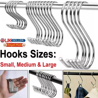 10Pcs S Hooks Stainless Steel Kitchen Meat Pan Utensil Clothes Hanger Hanging UK • £3.15