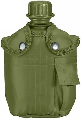 Olive Drab 1 QT Plastic Canteen & Cover With Belt Clip - Military Camping Hiking • $7.99