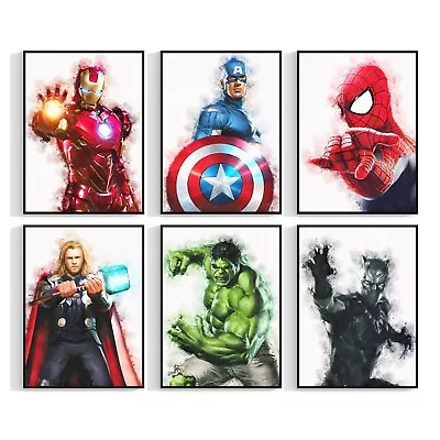 Superhero Prints Watercolour Kids Bedroom Wall Art Children's Cartoon Hero Boys • £3.99