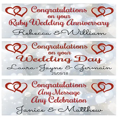 £3.65 • Buy 2 Personalised Joined Hearts Wedding Banners, Ruby Wedding Anniversary Banners 