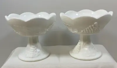 Set Of 2 White Milk Glass Grapes Design Candle Holders 4  X 4.5  • $7.50