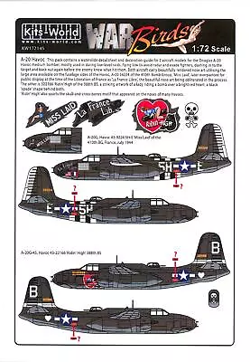 Kits World Decals 1/72 DOUGLAS A-20 HAVOC Miss Laid & Ridin' High • $12.99