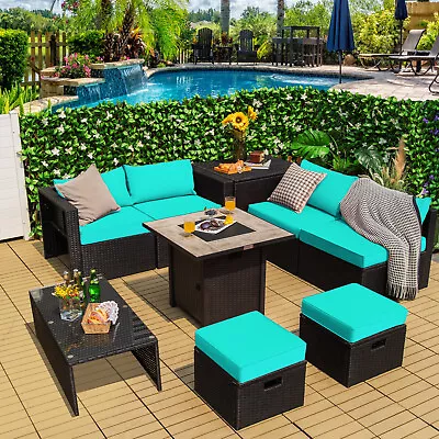 Patiojoy 9 PCS Outdoor Rattan Furniture Set With 30  Fire Pit Table & Cover • $909.99