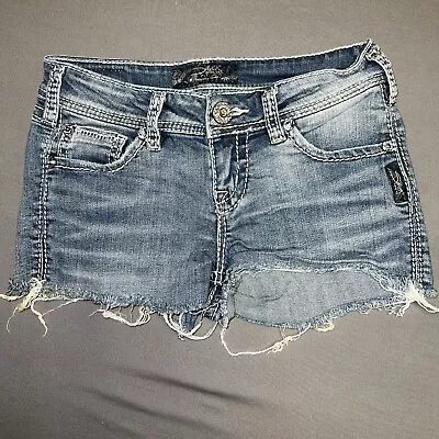 Silver Jeans Cutoff Denim Distressed Dawson Shorts Women’s Size 25 Blue (1656) • $17.99