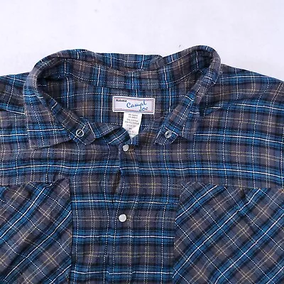 Haband Casual Joe Tartan Flannel Button Up Shirt Mens Size XL Blue Gray • $14.99