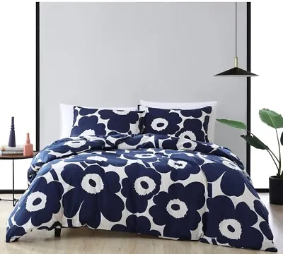 Marimekko  Unikko Comforter & 2 Shams Set Indigo Navy Blue Full/Queen • $80