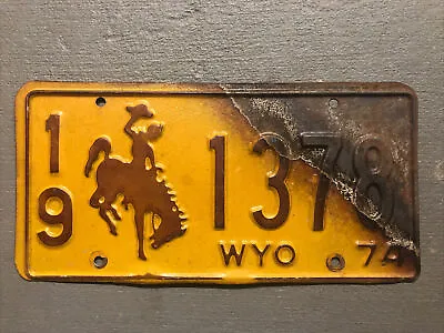 $16.99 • Buy Vintage 1974 Wyoming License Plate Bucking Bronco Yellow /brown 19-1378 Cool!😎