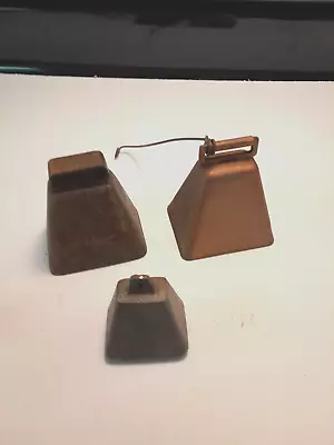 Vtg Lot Of 3 Square Metal Cow Goat Sheep Bells Barn Country Farm Gate Bell • $17.99