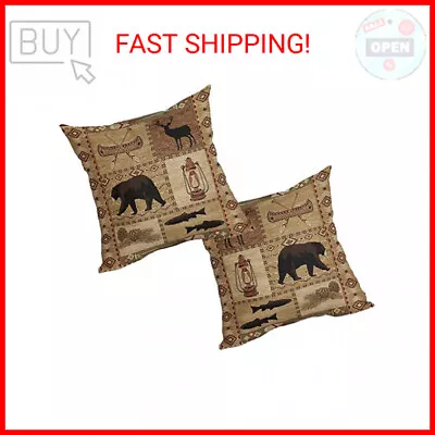 FJWMZ Rustic Bear Throw Pillow Cover 2 Pcs Wildlife Animal Moose Deer Pillows Ca • $21.27