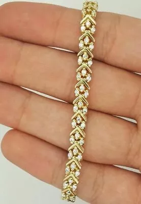 Vintage 2Ct Round Diamond  V Shape Women's Tennis Bracelet  14k Yellow Gold FN7  • $454.30