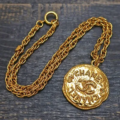CHANEL Gold Plated CC Logos Round Vintage Chain Necklace Pendant #334c Rise-on • £510.28