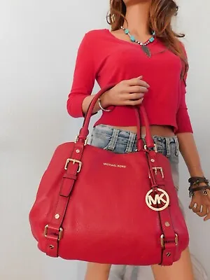 Michael Kors   Bedford   EW Satchel  Large  Red Pebbled Leather  EUC  $428.00‏ • $159