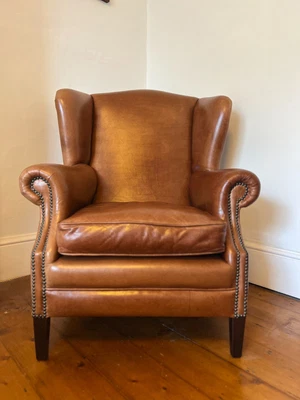 £45 • Buy Wingback Top-grain Chestnut Leather Armchair With Tack Detailing