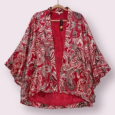 Violet + Claire Paisley Print Kimono Top Open Cardigan Size XL NWT Pink Satin • $42.14