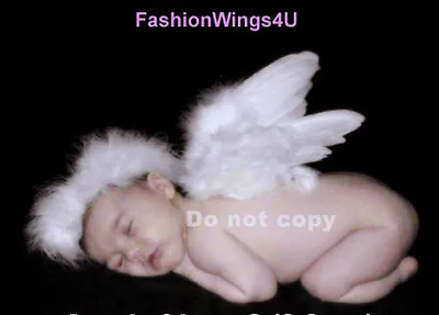 FashionWings (TM) Newborn Baby White Feather Angel Wings Halo & Poster Set • $15.99