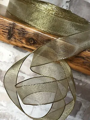 Gold Wire-edge Sparkly Metallic Mesh Ribbon 24 & 38 Mm. Xmas-bows-gifts-crafts • £2.40