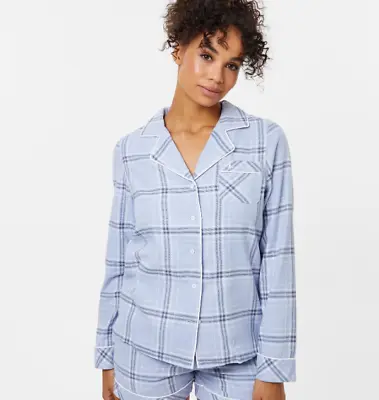 Jack Wills Flannel Pyjama Top Ladies Blue Check UK Size 10 #REF30 • £17.99