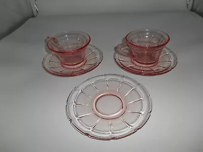 2 Sets Of Victory Pink Pattern Cups & Saucers + Extra Saucer By Diamond Glass • $22