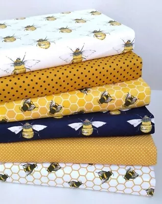 BEES COTTON Fabric SQUARES & FAT QUARTERS 6 Piece BUNDLE HONEYCOMBE CRAFT SEWING • £4.70