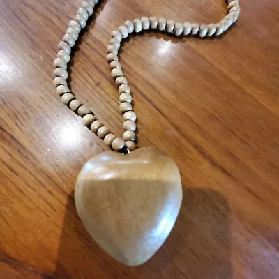 Necklace Wood Beads  And 2 1/2 In. Heart 27 Inches Long • $11.50