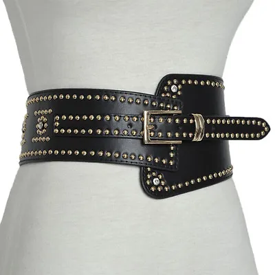 Women Vintage Faux Leather Elastic Waist Belt Punk Wide Belts • $12.99