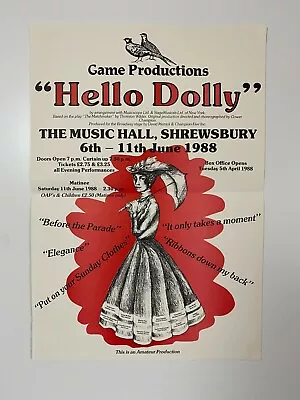 Game Productions Hello Dolly The Music Hall Shrewsbury Window Poster 1988 - GC • £20