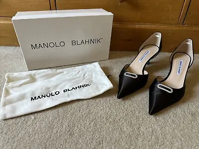 Manolo Blahnik Dark Brown Embellished Satin D'Orsay Pumps Size 39/US 8 • $285