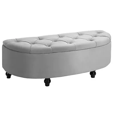 HOMCOM Semi-Circle Storage Ottoman Bench Tufted Upholstered Accent Footrest • £105.99