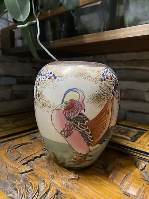 Vintage H.f.p Macau Oval Chinese Porcelain Vase Bird Duck Pheasant Floral Design • $15