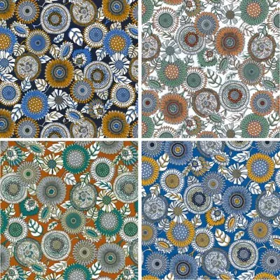 100% Cotton Poplin Fabric Rose & Hubble 70s Retro Flowers Floral • £3.90
