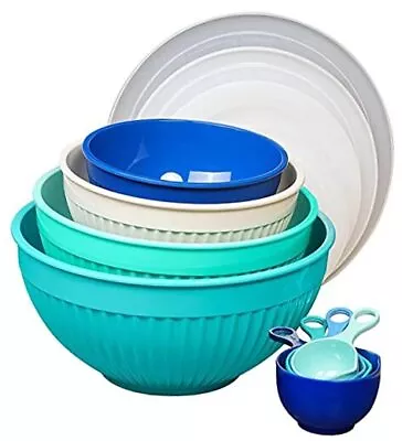  Melamine Mixing Bowl Set With Lids Nesting Bowls Set With 4 Measurement Blue • $39.97