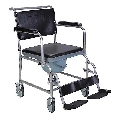 Mobile Wheeled Glideabout Toilet Commode Chair Wheelchair With Footrests • £119.99