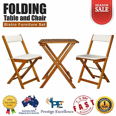 Chairs Table Bistro Set 3 Piece Folding Outdoor Patio Furniture Setting Cushions • $202.20