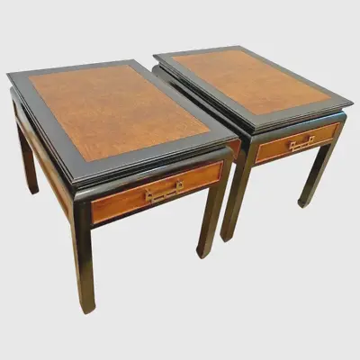 Pair Of Century Furniture Chin Hua Tables Burled Top Mixed Woods • $999