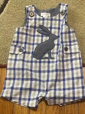 Mud Pie Checkered Blue White Easter Bunny  Shortall Jon Jon Baby Boy Size 0-3 M • $17.99