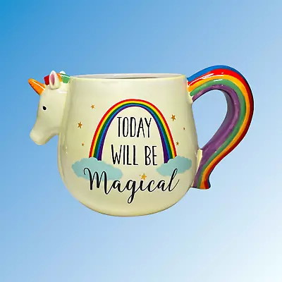 Unicorn Mug Rainbow Today Will Be Magical Colorful Tail Handle Horn Small Chip • $12