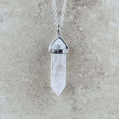 Genuine Quartz Crystal Point Pendant Necklace Natural Stone Silver Plated Chain • $5