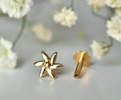 14k Solid Gold Flower Nose Stud Body Piercing Jewelry Nose Ring Wedding Gift • $484.21