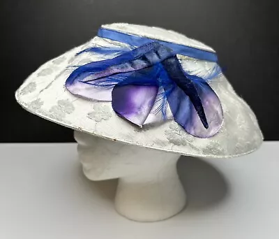 Vintage Ladies Mushroom Cartwheel Cloche Hat Grey Velvet Purple Flower 1950's • $24.95