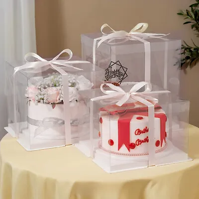 Large Clear PVC Gift Boxes Cake Dessert Packaging Transparent Box Wedding Favors • £5.95