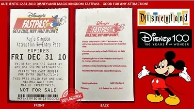 2010 Disneyland Magic Kingdom ANY ATTRACTION FASTPASS Ticket 12/31/10 RARE!  FP1 • $3.99