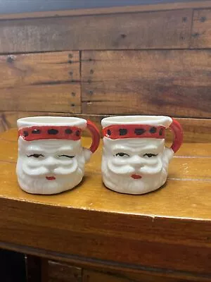 2 Vintage Ceramic Winking & Smiling X10-5/1 Santa Claus Christmas Mugs Japan • $22