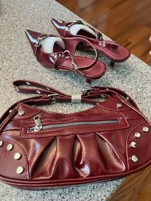 Deep Red Pumps With Kitten Heal And With Matching Purse - BRAND NEW IN BOX • $48