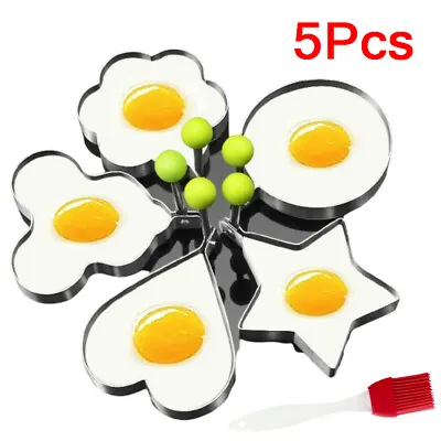 5pcs Stainless Egg Ring Fry Poacher Mould Perfect Fired Eggs Pancakes Cooking  • £2.99