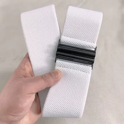 Lady Elastic Wide Waist Belt Metal Buckle Stretchy Waistband For Coat Dress Belt • £11.99