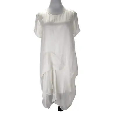 Morgane Le Fay White Dress Size L Silk Chiffon Short Sleeve Mini • $99